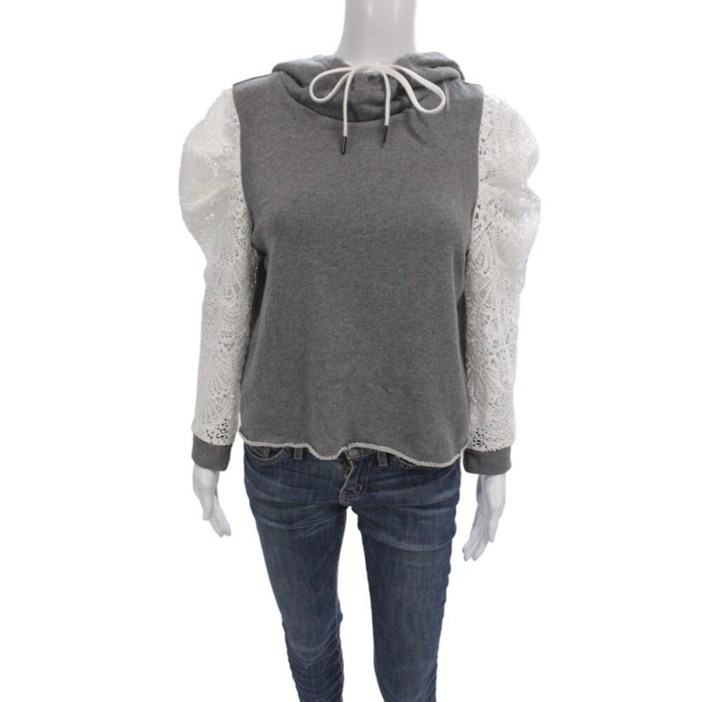 Alice + Olivia Womens Gray High Neck Drawstring 100% Cotton Hooded Vest Size S